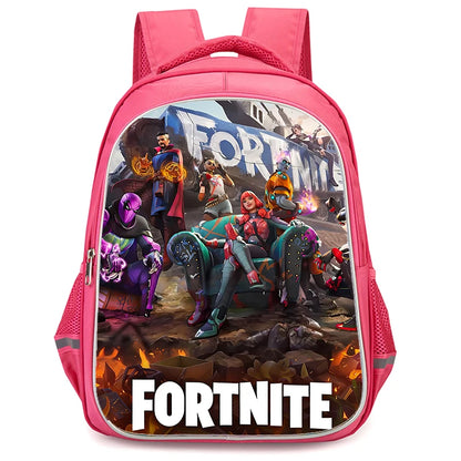 Mochila Fortnite Cartoon vermelha de 16" unissexo com fecho duplo, grande capacidade, mochila escolar para crianças, meninos e meninas dos 5 aos 8 anos