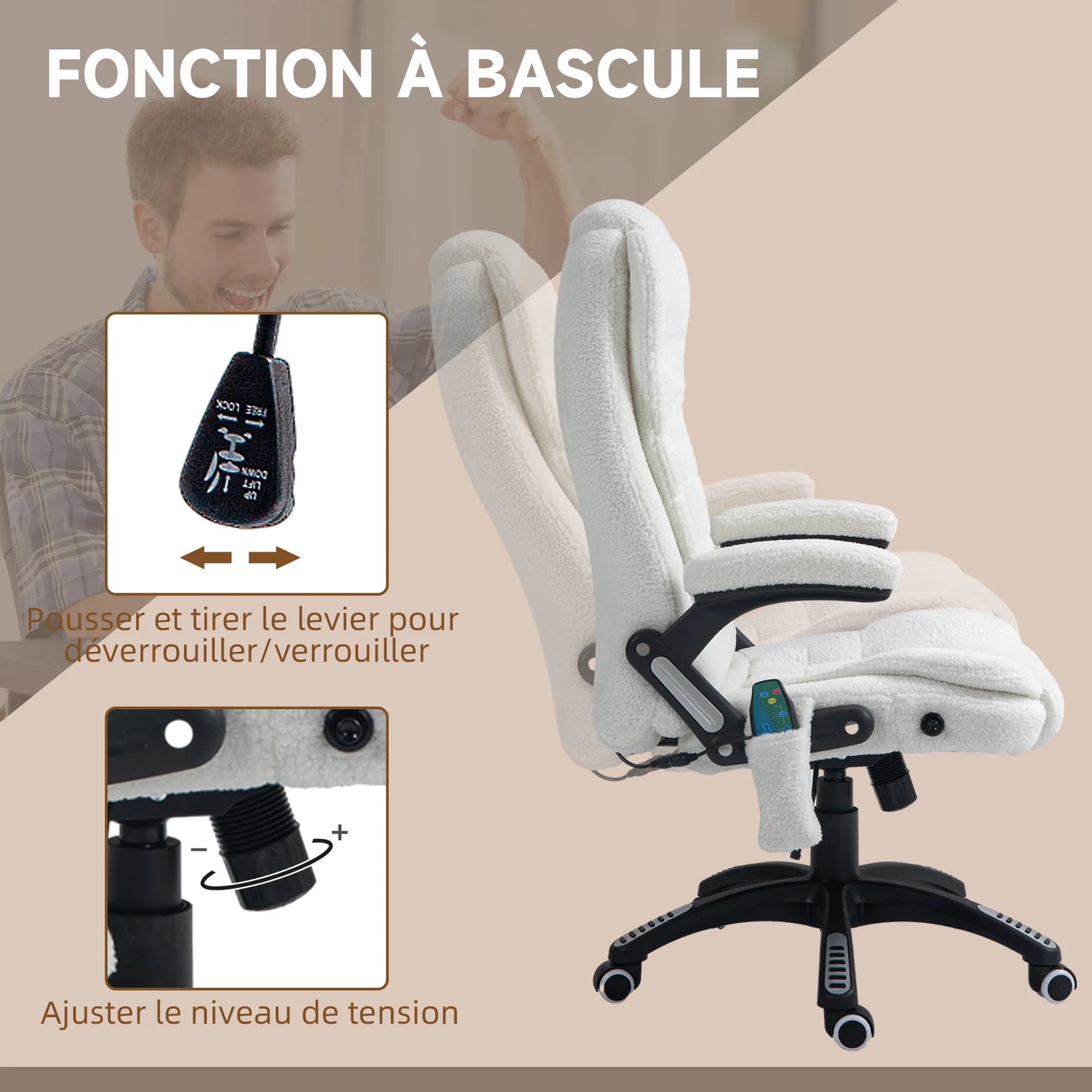 High-Tech Executive Office Chair with Lumbar Heating, Massage Function, 360° Swivel Ergonomic Fabric Desk Chair with Remote Control