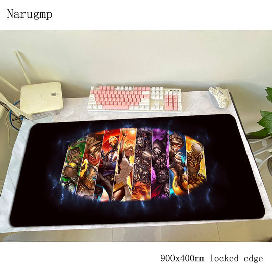 Tapete de rato Overwatch de aniversário, tapete para computador 900x400x3mm, tapete de rato gaming grande, presente para rato e teclado, jogos PC gamer, secretária