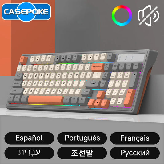 CASEPOKE 98 Keys Mechanical Keyboard for PC Laptop Office Silent Wired Keyboard with Backlit Volume Adjustment Gaming Keyboard
