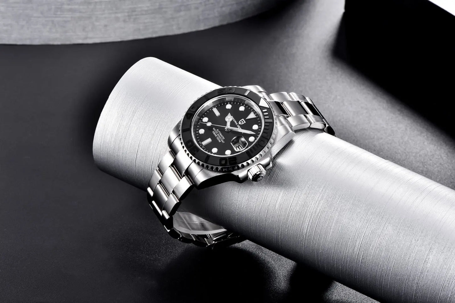 PAGANI DESIGN Automatic Watch Rose Gold Diver Watch 100M Waterproof Luxury Sport Wristwatch Black Rubber Strap Relogio Masculino