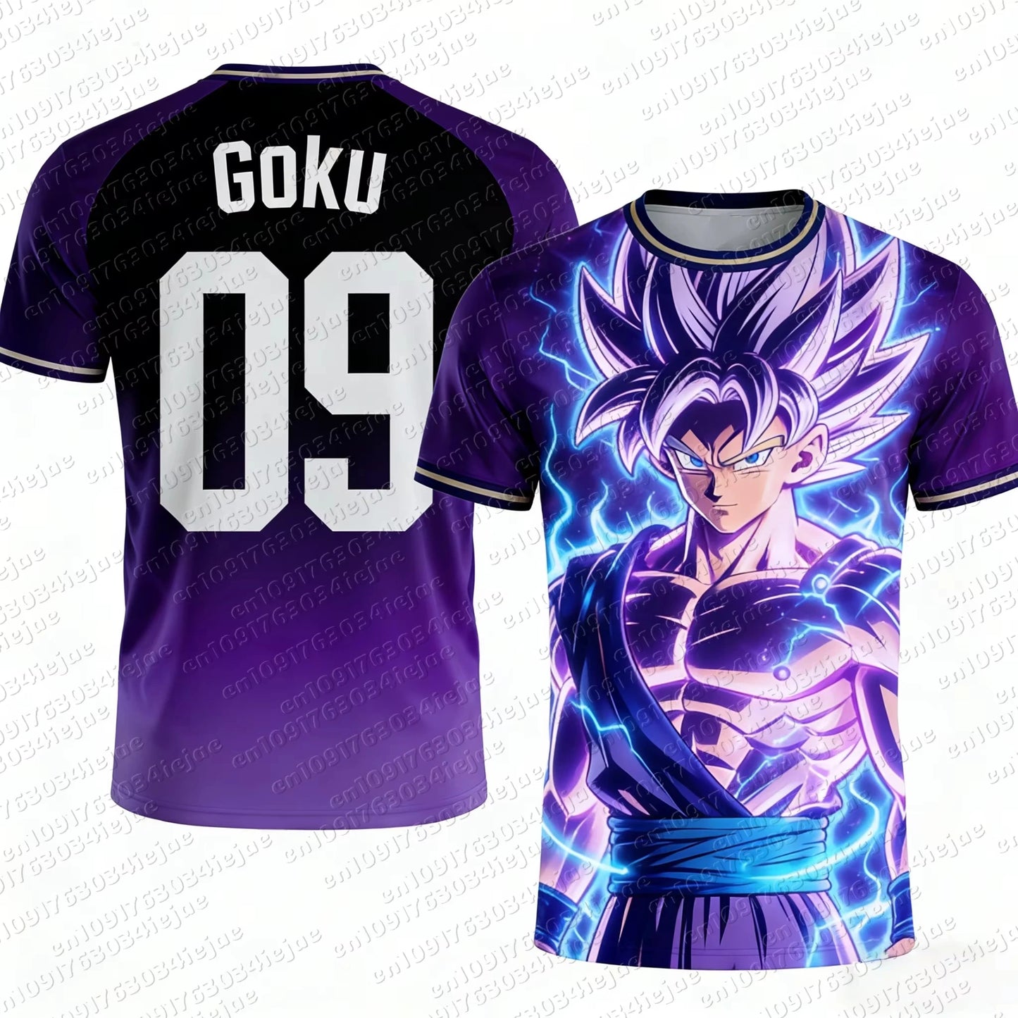 2026 Summer Dragon Ball Goku Golden Super Saiyan #00 Soccer Jersey, 3D Lightning Print Breathable Oversized Tee for Unisex Kids
