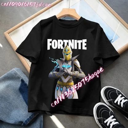 Fortnites Kids Black Cotton T Shirt Fortress Night Baby Short Sleeve Tees Shirt Cartoon Boy Girl Summer Clothes Kawaii Tops Gift