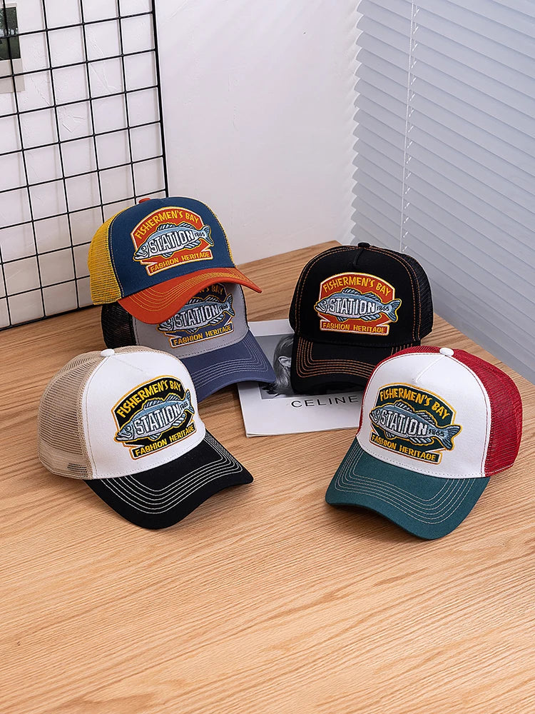 Gorra de béisbol unisex de verano para pesca, gorra trucker de malla transpirable para hombre y mujer, gorra estilo pescador Big Fish, gorra de moda para exteriores