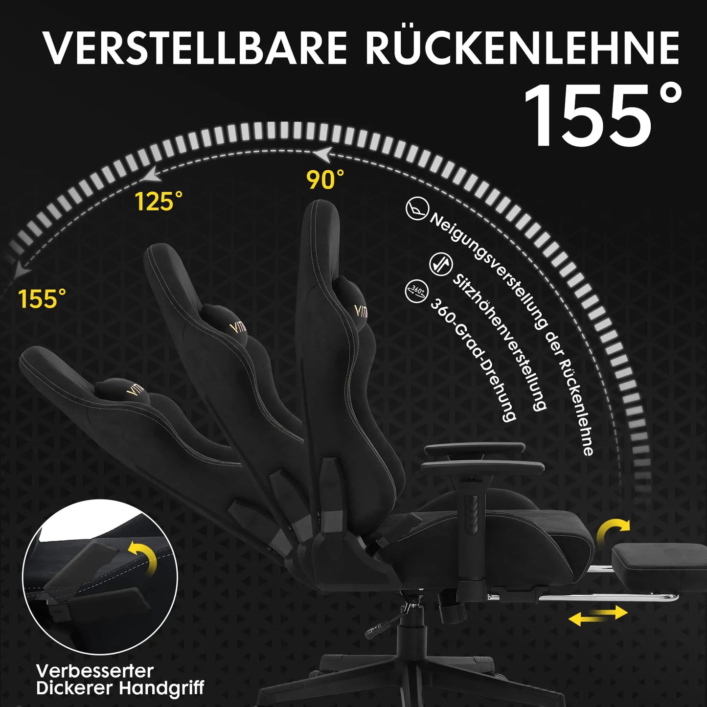 Vittanly Gaming Chair Ergonomic Office Chair with Footrest, Breathable Fabric Adjustable Rotating Computer Chair with 3D Armrests for Gaming & Work