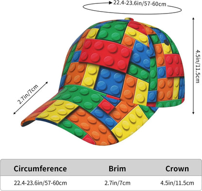 Zabawna czapka z daszkiem z nadrukiem klocków dla kobiet i mężczyzn, regulowana czapka typu snapback z brokatem, modna czapka z daszkiem