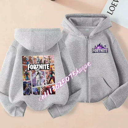Casaco Outdoor Infantil Cartoon FORTNITED para Rapariga e Rapaz, Sweatshirt com Fecho, Corta-Vento Fino de Alta Qualidade para Outono, Peça Superior de Vestuário