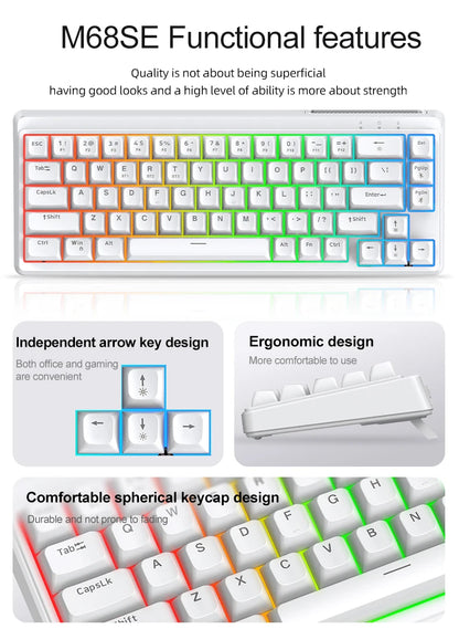 FREEWOLF M68SE Teclado con tacto mecánico de 68 teclas, mini teclado compacto con cable y silencioso para portátiles, gaming y uso de oficina
