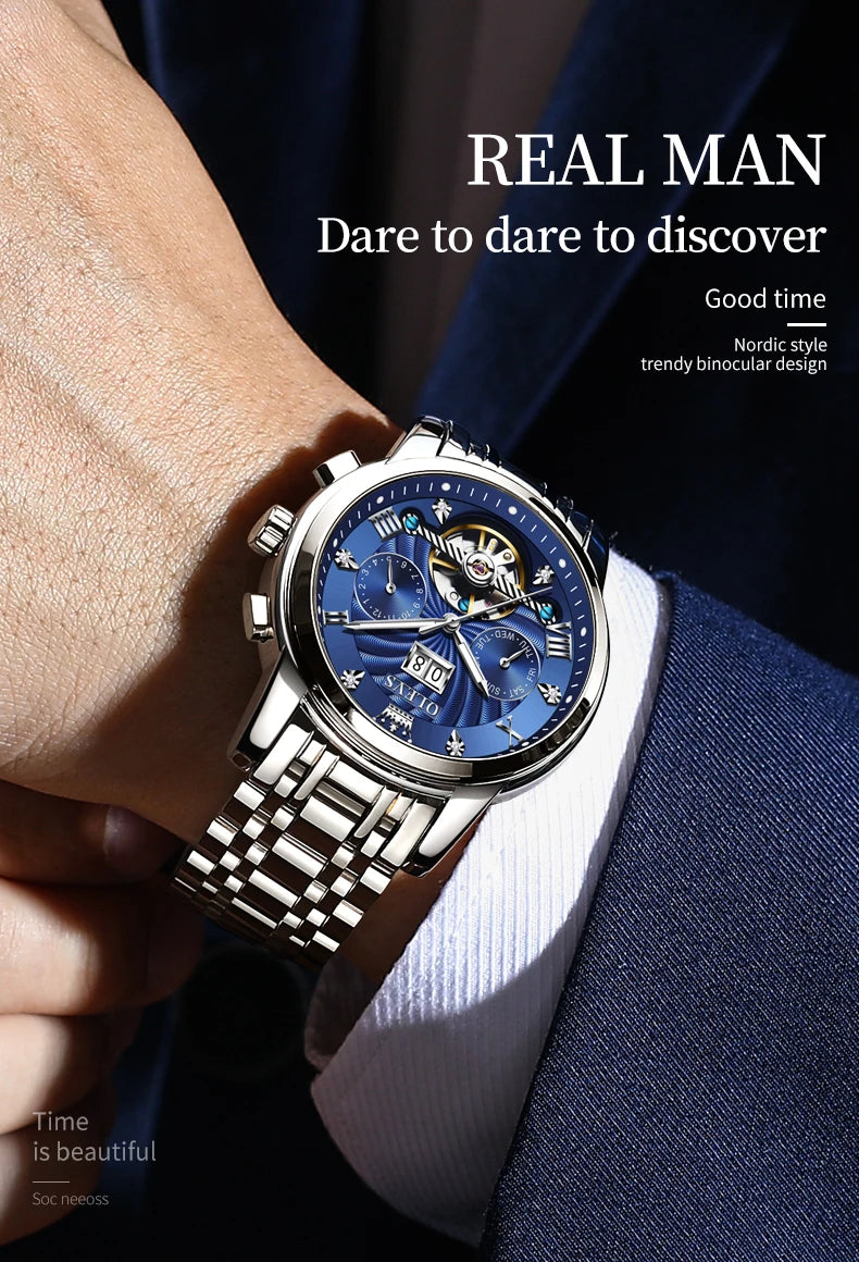 OLEVS 9910 Original Men's Automatic Mechanical Watch Luxury Skeleton Stainless steel Waterproof Luminous Watches