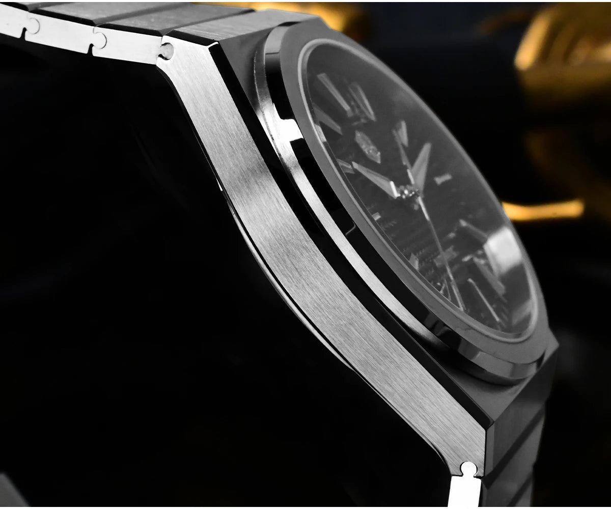San Martin 39mm Luxury Men Sports Watch Waffle Dial Integrated Bracelet Miyota 90S5 Automatic Mechanical Clear Caseback SN0152