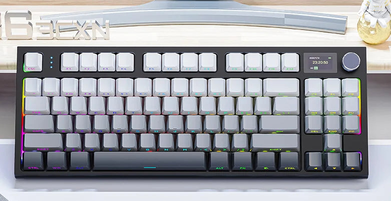 Teclado mecánico ATTACK SHARK K86 con perilla metálica, pantalla inteligente TFT a color, diseño de 87 teclas, iluminación RGB y conexión trimodo