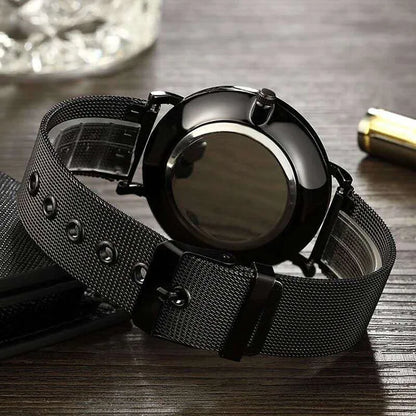 Fashion Mens Business Black Watches Luxury Stainless Steel Ultra Thin Mesh Belt Quartz Men Wrist Watch Casual Classic Male Watch