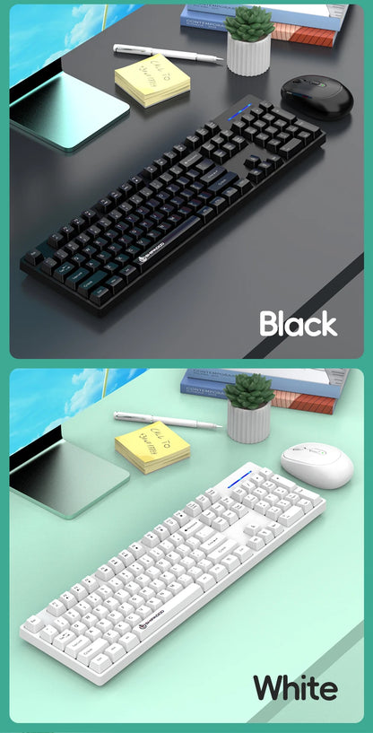 NexusClick Wireless Gaming Office Keyboard&Mouse Set Smart Power Saving Full Size 104 Keys 1600DPI Adjustable USB for Laptop PC