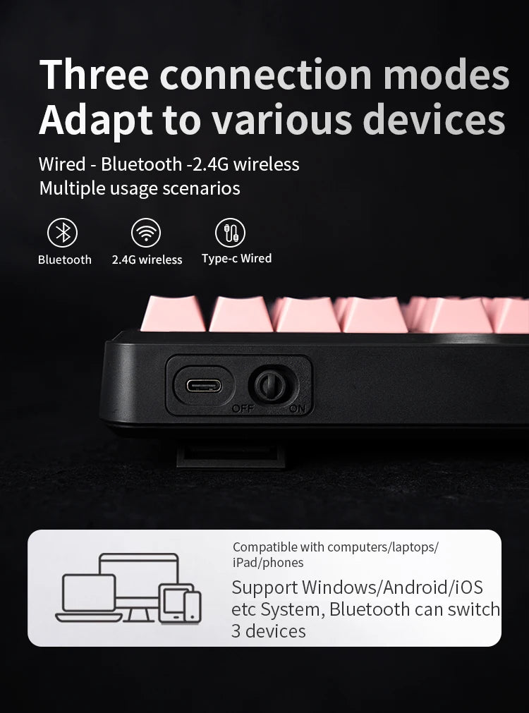 Teclado Bluetooth V108 Pro para oficina, bajo nivel de ruido, 2.4G, con cable e inalámbrico, diseño completo, membrana con retroiluminación RGB