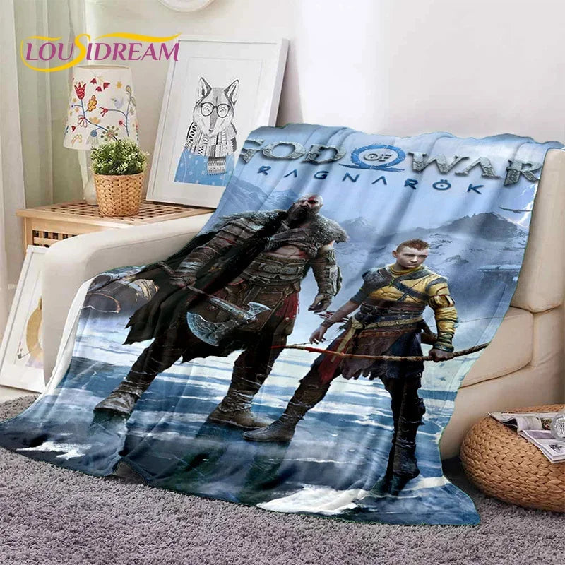 God of War Games Kratos Cartoon 3D Soft Blankets,Keep Warm Throw Blanket Comfortable Blanket for Picnic Beds Sofa Home Bedroom