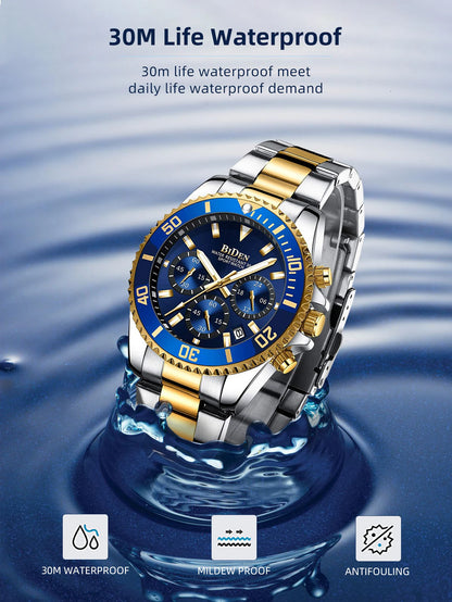 BIDEN Multi functional men's quartz watch luxury waterproof night light business style diving series casual fashion watch
