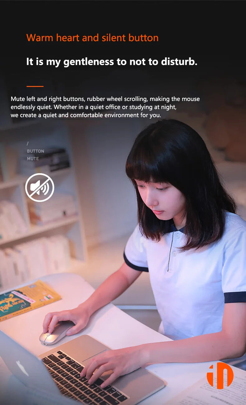 Inphic M1P Wireless Silent Office Mouse Ultra-Thin Portable USB Interface Battery Power Display TYPE-C Charging Wireless Mouse