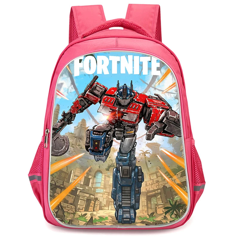 Mochila Fortnite Cartoon vermelha de 16" unissexo com fecho duplo, grande capacidade, mochila escolar para crianças, meninos e meninas dos 5 aos 8 anos