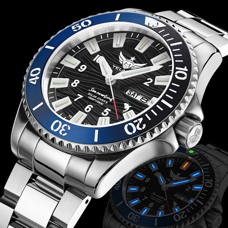 Yelang V1217 42mm Japan Eco-Drive Solar Watch Men's Watch 300M Diver Watch 30ATM Professional Waterproof Sapphire Luminous
