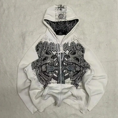 2026 New American Fashion Trend Goth Printed Zipper Hoodie Women Street Hip Hop Punk Rock Sweatshirt Unisex Casual Loose Hoodie, Produit gaming premium Fraquane, produits de luxe, nouvelle génération, équipement gamer
