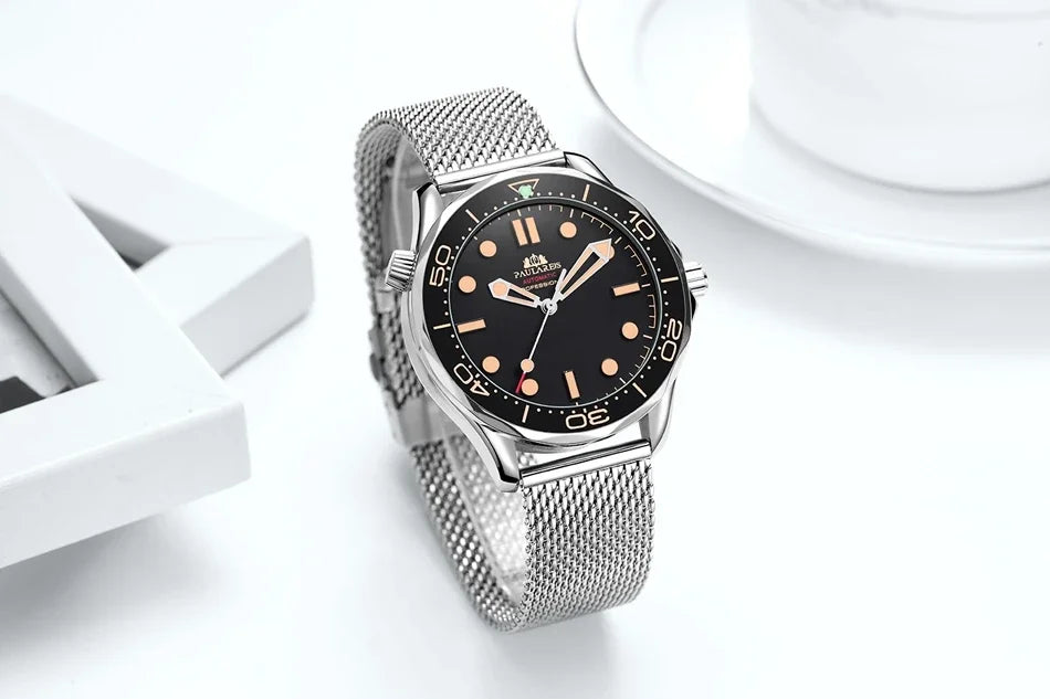 Automatic Mens Watch Mechanical Self Wind Movement Net Stainless Steel Nylon Strap Luxury Fashion Watches
