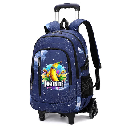 Fortnite 2 viename vežimėlis-kuprinė su žvaigždėto dangaus raštu, didelės talpos vandeniui atsparus nešiojamojo kompiuterio krepšys su laiptų įveikimo konstrukcija, mokyklinė kuprinė moksleiviams