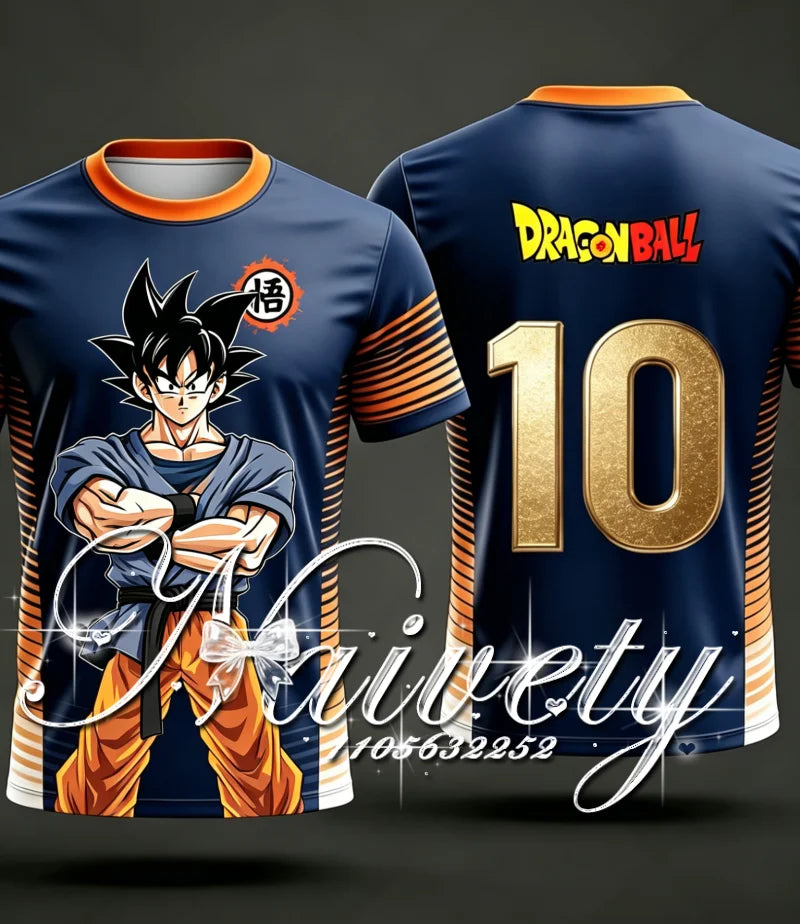 2026 New Summer Dragon Ball Classic Super Saiyan Goku Fire 3D Print Soccer Jersey Unisex Breathable Anime Short Sleeve T-shirt