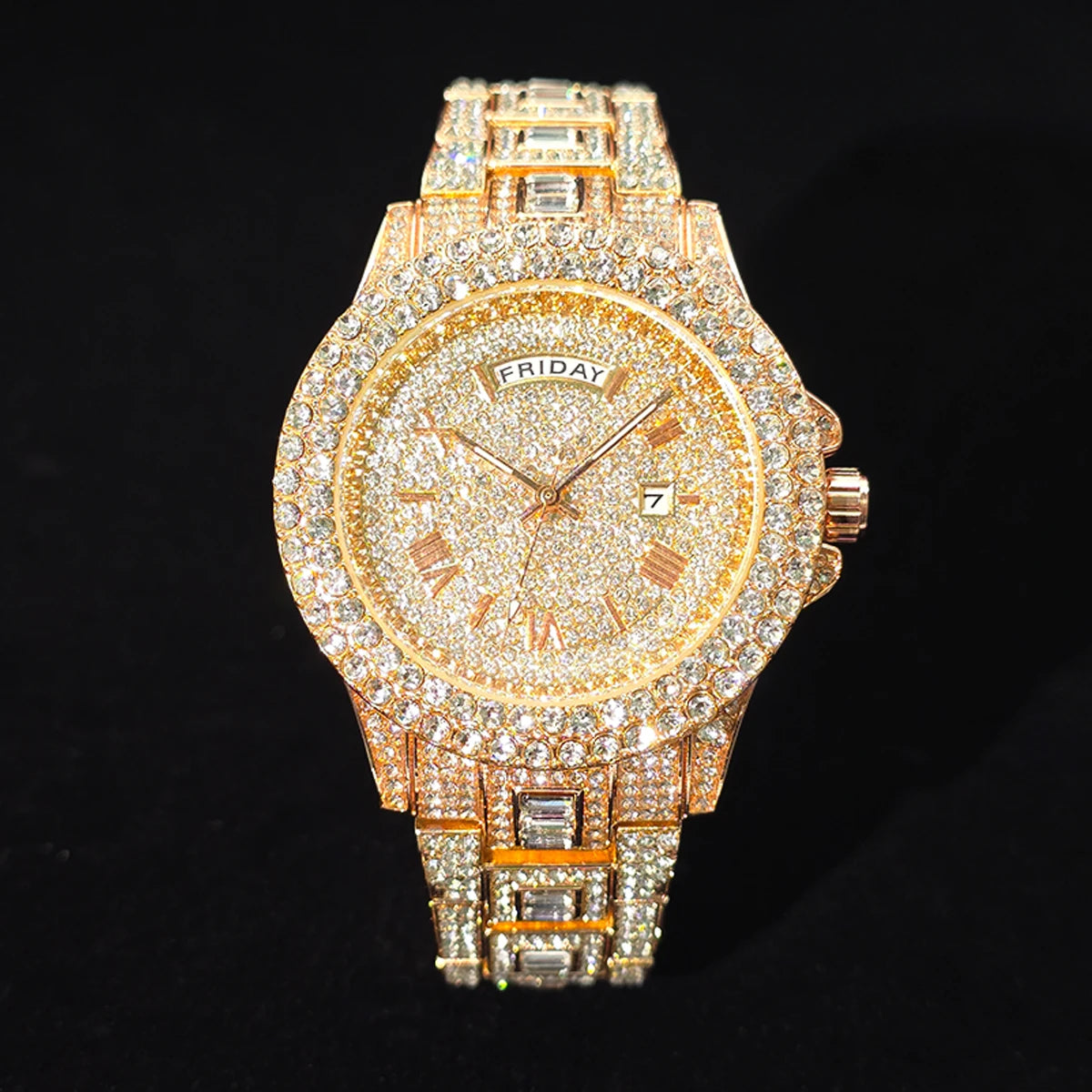 Men's Gold Quartz Watches Calendar Week Display Diamond Watch For Man Dropshipping