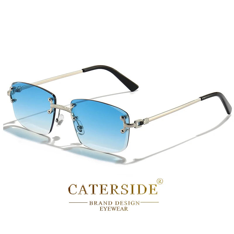 CATERSIDE Punk Rectangle Sunglasses Men Women Luxury Designer Rimless Gradient Lens Metal Sun Glasses For Men Sports 2024 UV400