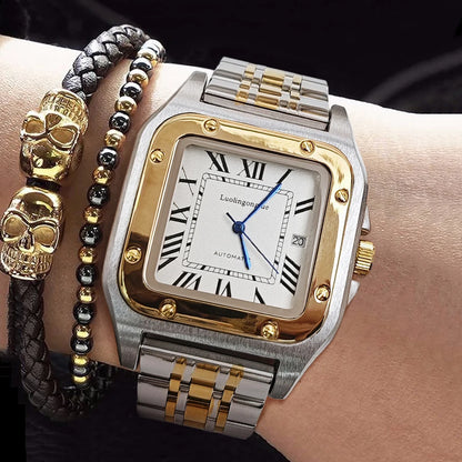 High-End Business Series Men's Watches, Fully Automatic Mechanical Watches, Skeleton Design, Butterfly Clasp Stainless Steel Strap, High-End Luxury Small Square Men's Watches, Fashionable Business Casual Multifunctional Men's