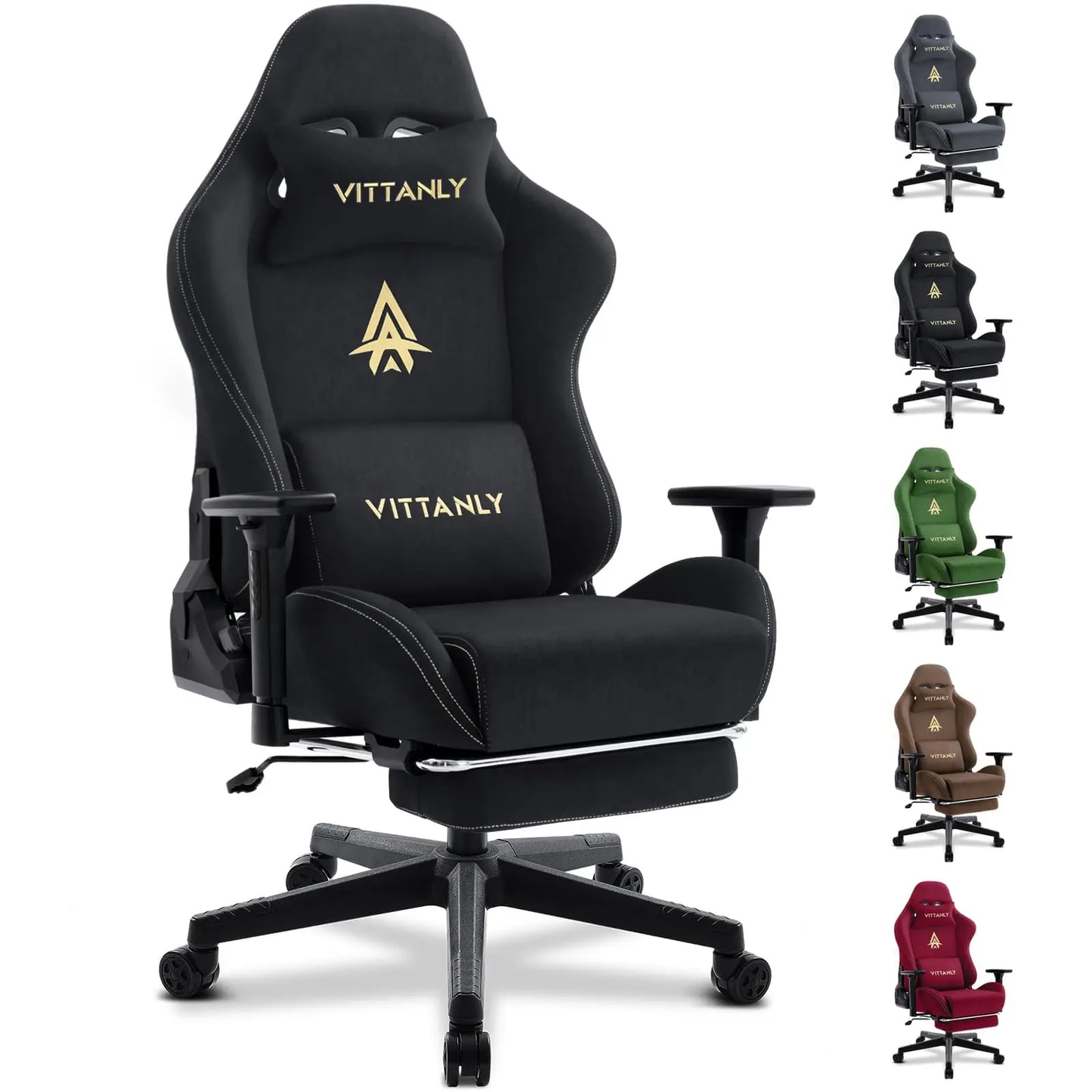 Vittanly Gaming Chair Ergonomic Office Chair with Footrest, Breathable Fabric Adjustable Rotating Computer Chair with 3D Armrests for Gaming & Work