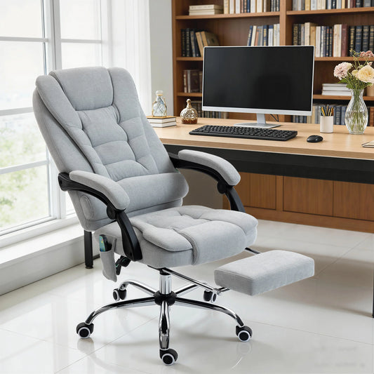 Massage- und beheizter Bürostuhl, Bürostuhl, höhenverstellbar, verstellbare Rückenlehne, 65x70x111-119cm, grau