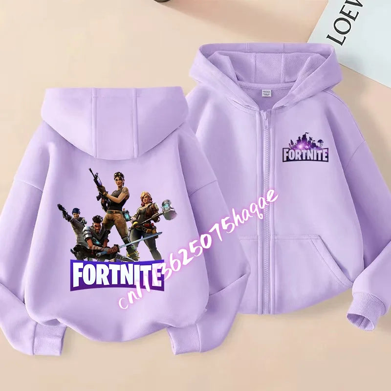 Casaco Outdoor Infantil Cartoon FORTNITED para Rapariga e Rapaz, Sweatshirt com Fecho, Corta-Vento Fino de Alta Qualidade para Outono, Peça Superior de Vestuário