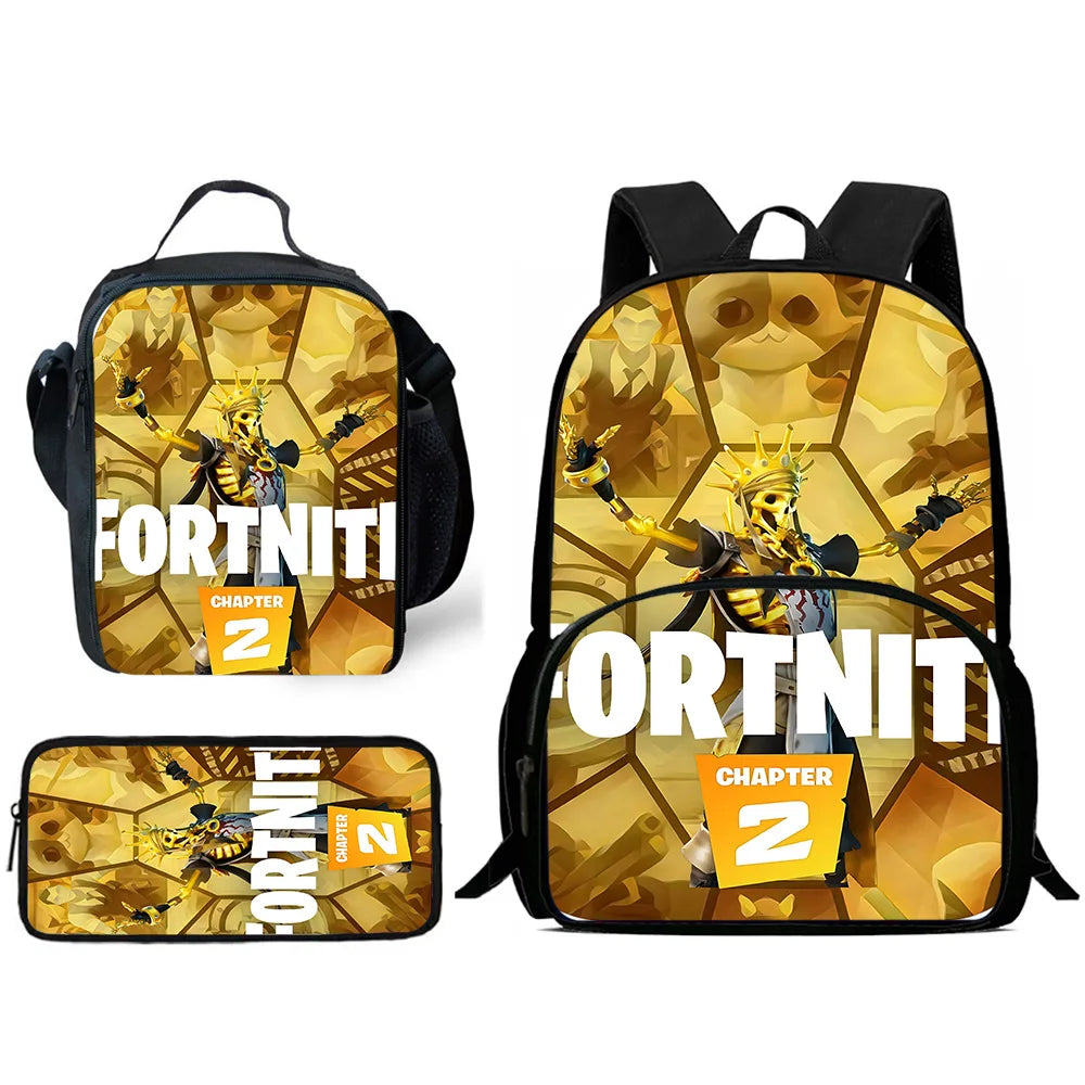 Classic Game FortniteS Child Backpacks Lunch Bag Pencil Case Pupil Large Capacity School Bags For Boy Girl Best Gift
