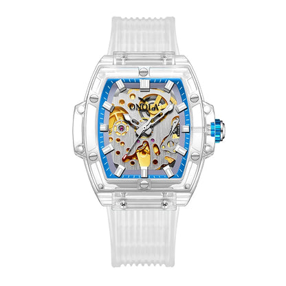 Luxury men's watch onola plastic transparent hollow full automatic mechanical watches men waterproof clock