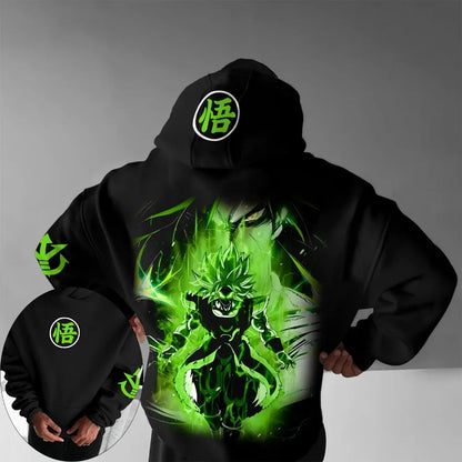 Jesensko-zimska retro gym hoodie majica Dragon Ball 2026 od 100% pamuka s zelenim printom Broly, oversized fitness streetwear za muškarce i žene