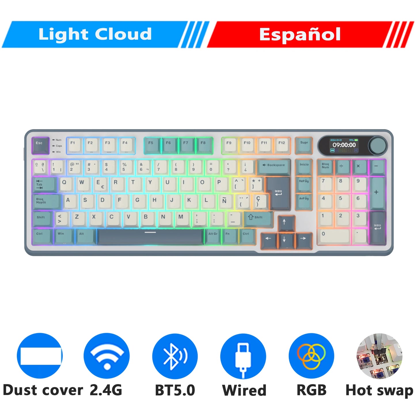 RK ROYAL KLUDGE S98 Mechanical Keyboard Top Mount TFT Screen 98 Keys RGB BT5.0/2.4G/USB-C Wireless Gamer Keyboard Hot Swappable
