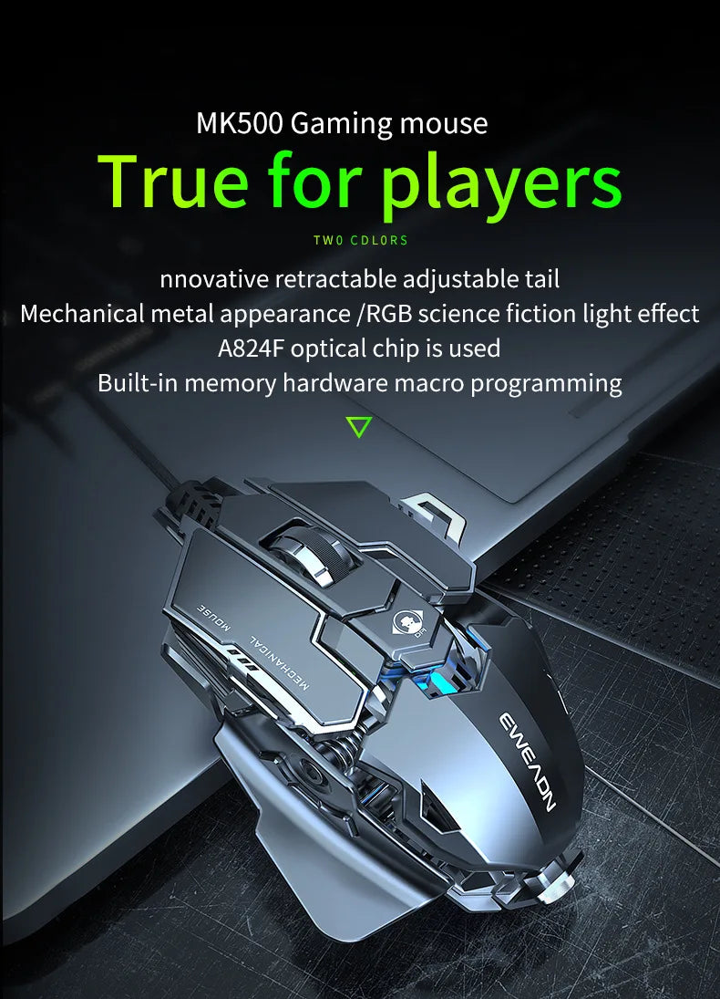 Mechanical Metal Gaming Mouse Wired Ergonomic RGB Backlit Game Mouse 12800 DPI Optical USB Mause Computer Mouse For Desktop PC