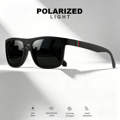3 ks klasických retro polarizovaných čtvercových slunečních brýlí – červené/zelené pruhované stranice, UV400, unisex, pro každodenní nošení, outdoor, rybaření a řízení