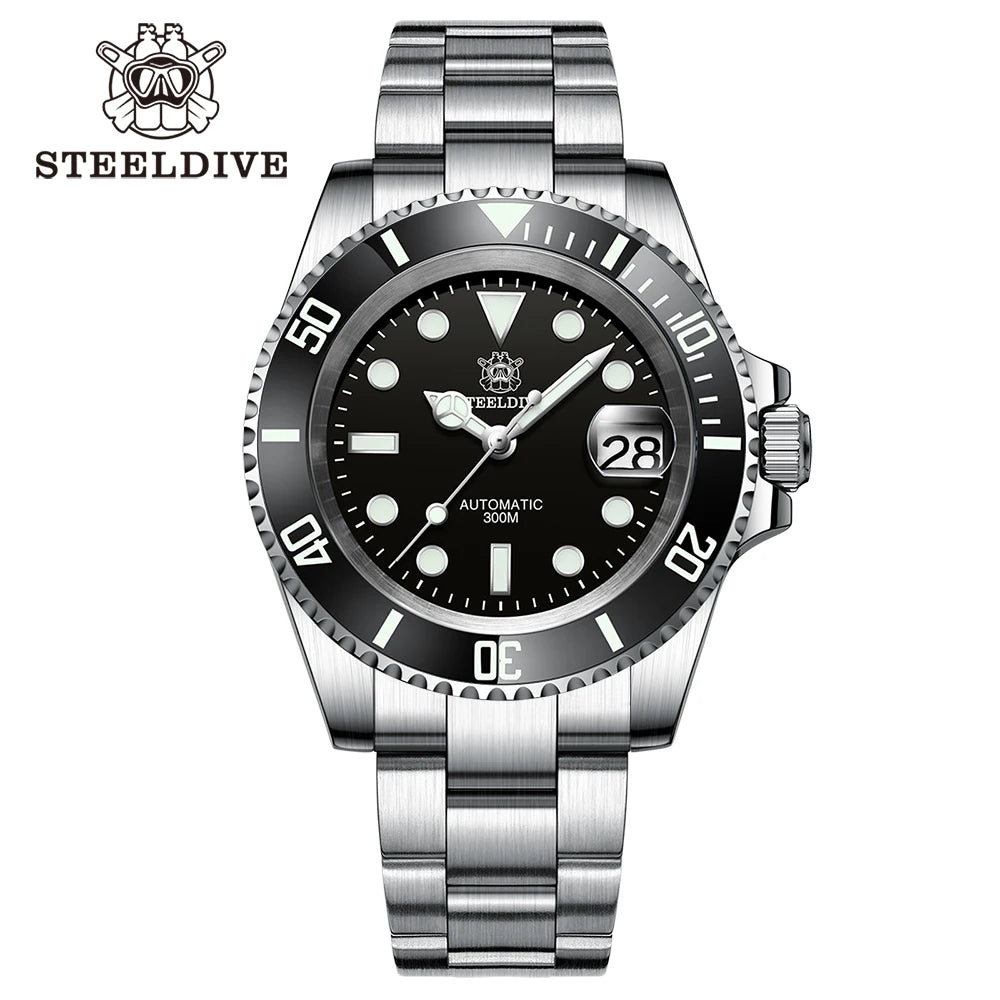 STEELDIVE SD1953 41MM Classic Water Ghost Calendar Magnifier NH35 Mechanical Movement BGW9 Super Luminous 30Bar Waterproof Watch