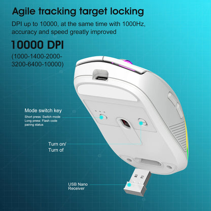 Tri-mode Mouse 2.4G Wireless/Bluetooth/Wired 6-speed DPI Adjustable 500mAh Battery RGB Lighting Esports Game Macro Office Mouse