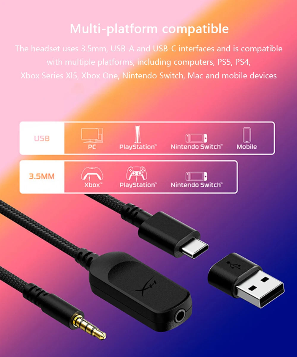 Auriculares gaming con cable HyperX Cloud III con audio espacial DTS X, transductores de 53mm y micrófono con cancelación de ruido – Auriculares gaming USB y 3.5mm para PC, PS5, Xbox y Switch