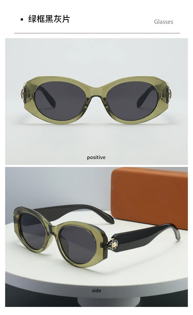 2026 New Oval-Shaped Sunglasses with a European and American Style, Featuring a Unique Metal Snake Head Design, Cross-Border Fashion Versatile Sunglasses for Women with a High-End Feel