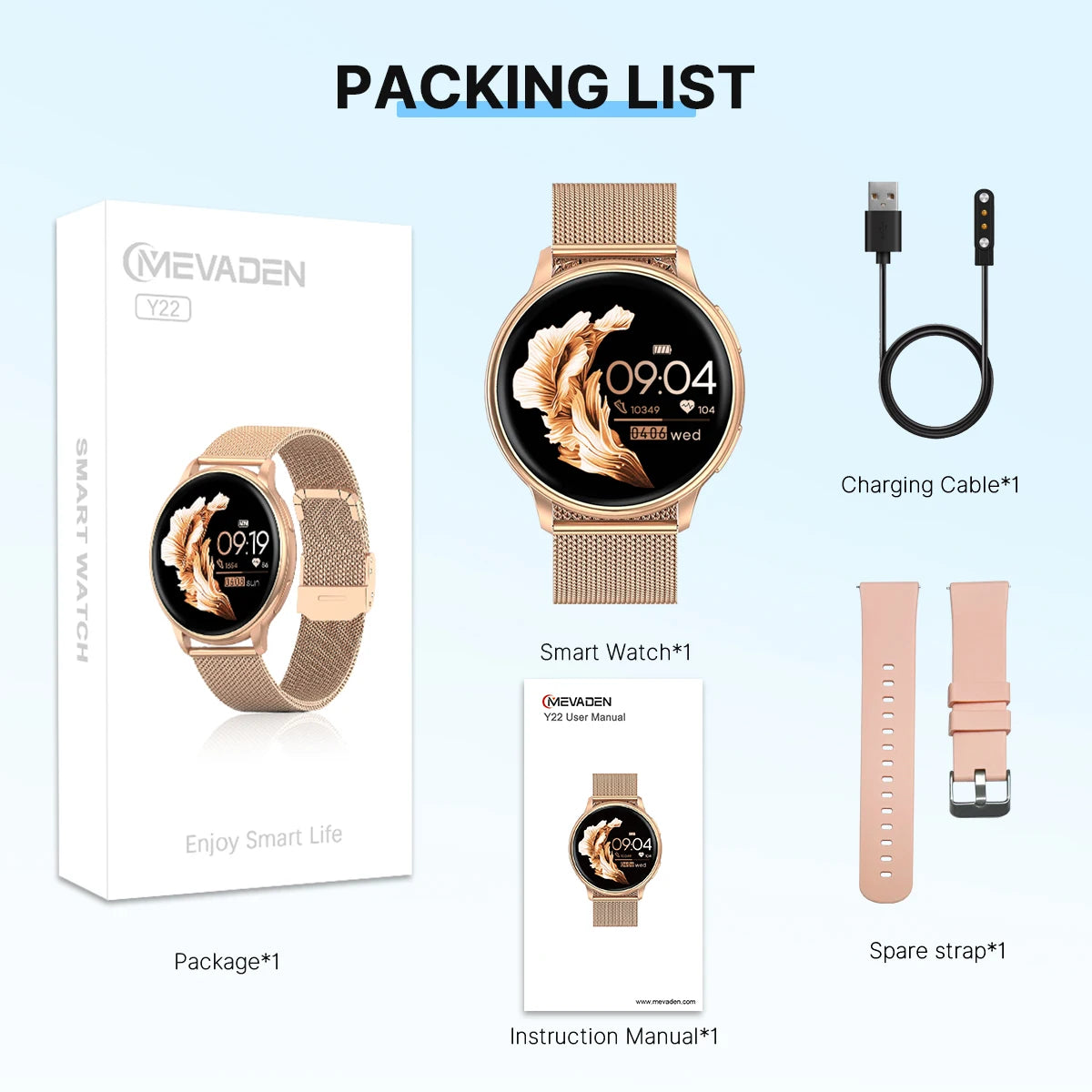 MEVADEN Y22 Smartwatch for Men & Women  Bluetooth Calling, Heart Rate Monitor, Custom Dial, Fitness Tracker for Android & iOS