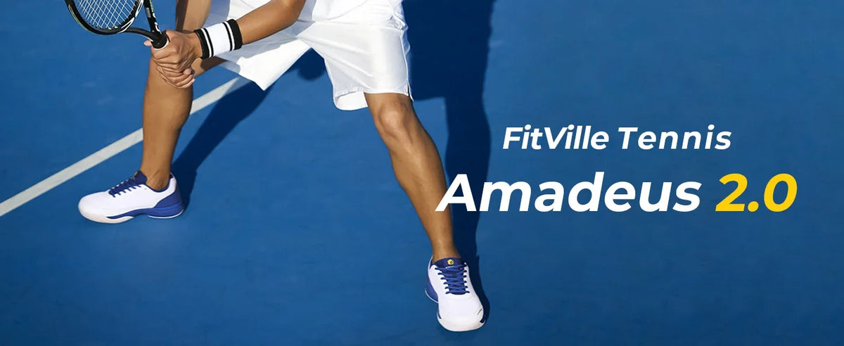 Chaussures de tennis pour homme FitVille, version large 2E, chaussures de sport d'entraînement professionnel, respirantes, antidérapantes, avec soutien de la voûte plantaire