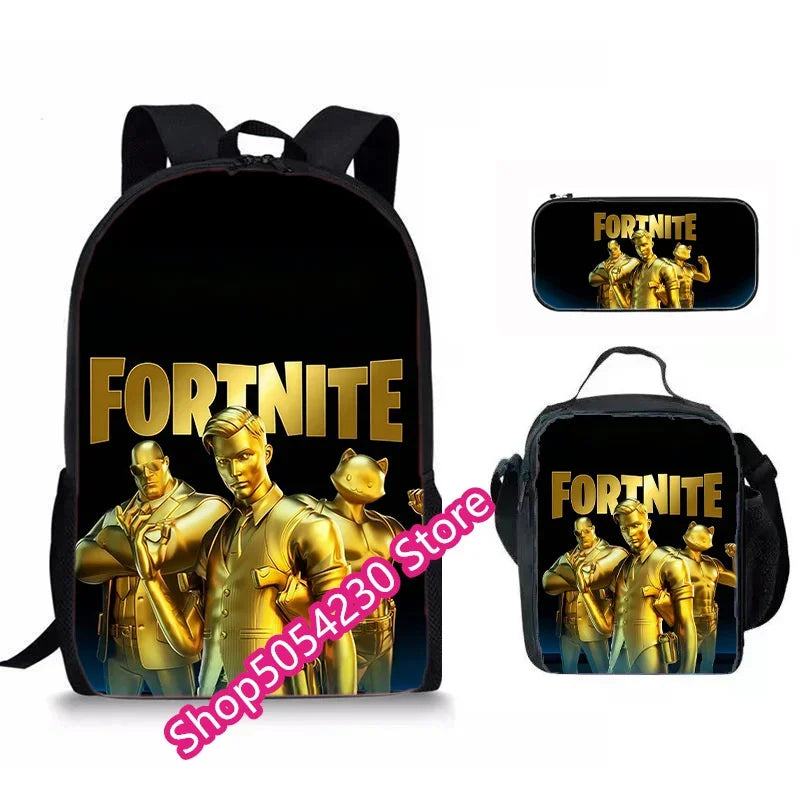 Mochila Fortnited 3PCS para Rapazes, Victory Game, 16 Polegadas, Resistente à Água, Mochila Pré-Escolar, Mochilas Escolares Fixes para o Ensino Básico
