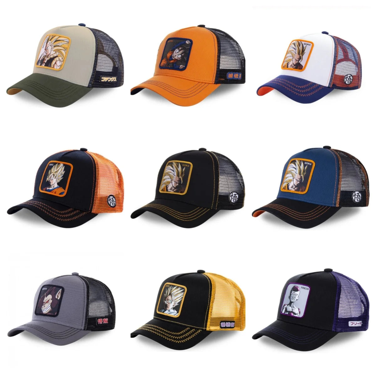 Dragon Ball Son Goku-Kappe, Sommer-Reisekappe mit Schirm, Herren-Kappe mit Stickerei, im Hip-Hop-Stil, Sonnenvisier, verstellbare Trucker-Kappe aus Netzstoff