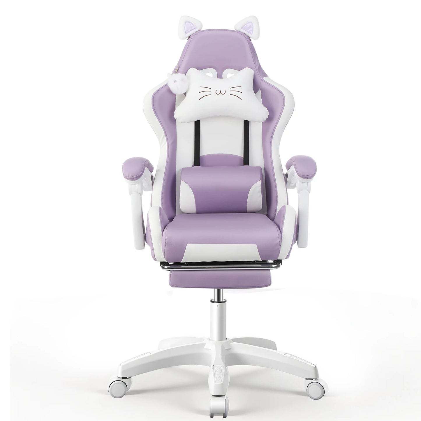 Gaming Chair with Cat Ears, Computer Armchair with Footrest and Lumbar Support, Height Adjustable Game Chair, 360°-Swivel Seat