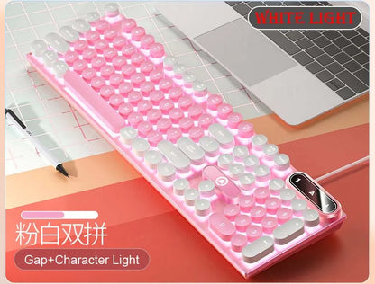 K500 Pink Keyboard Gaming-Tastatur in gemischten Farben mit weiß-rosa Tastenkappen, 104 Tasten, kabelgebunden, für Laptop und PC