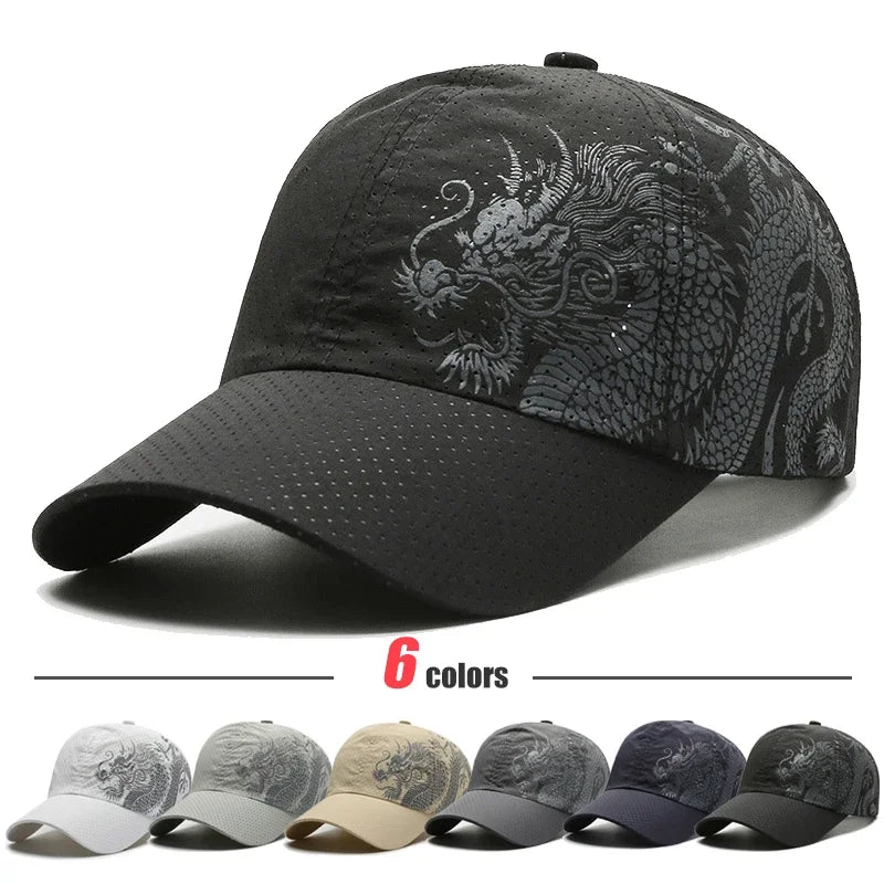 Nova ljetna bejzbolska kapa s kineskim zmajem, brzosušeća s otvorima za zrak, uniseks, za outdoor, ležerne sportske aktivnosti i zaštitu od sunca, trucker stil